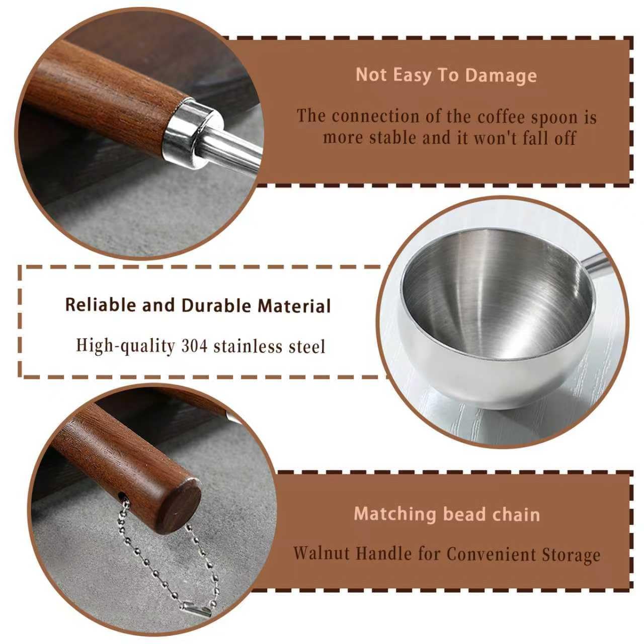 2PCS Vintage Coffee Measuring Spoon， 30ml/10g Capacity coffee scoop for ground coffee、Coffee Beans And Tea，304 Stainless Steel coffee spoons with long Wooden Handle（Silver)