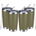 MEWAY 20oz Tumbler 4 Pack Double Wall Vacuum Insulated Travel Mug Bulk, Stainless Steel Tumblers with Lid and Straw, Durable Powder Coated Coffee Cups for Cold & Hot Drinks (Army Green, 4)