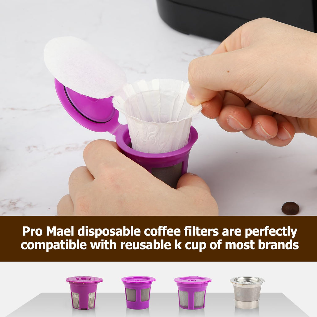 Pro Mael Disposable K Cup Coffee Filters with Lid, Coffee Filter Paper for Keurig Brewers Single Serve 1.0 and 2.0, Use with Resusable K Cup Pods, White (200 Count)
