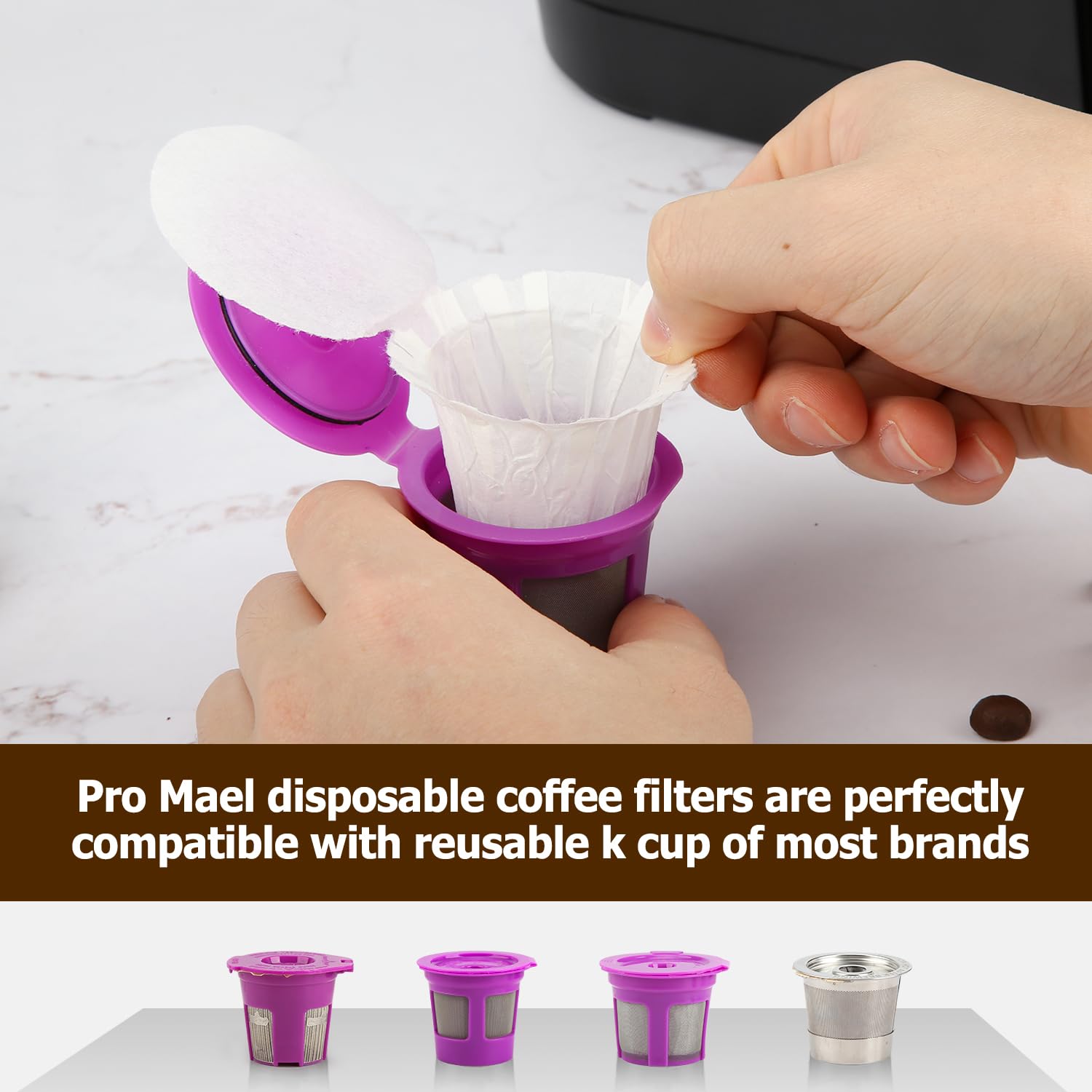 Pro Mael Disposable K Cup Coffee Filters with Lid, Coffee Filter Paper for Keurig Brewers Single Serve 1.0 and 2.0, Use with Resusable K Cup Pods, White (200 Count)