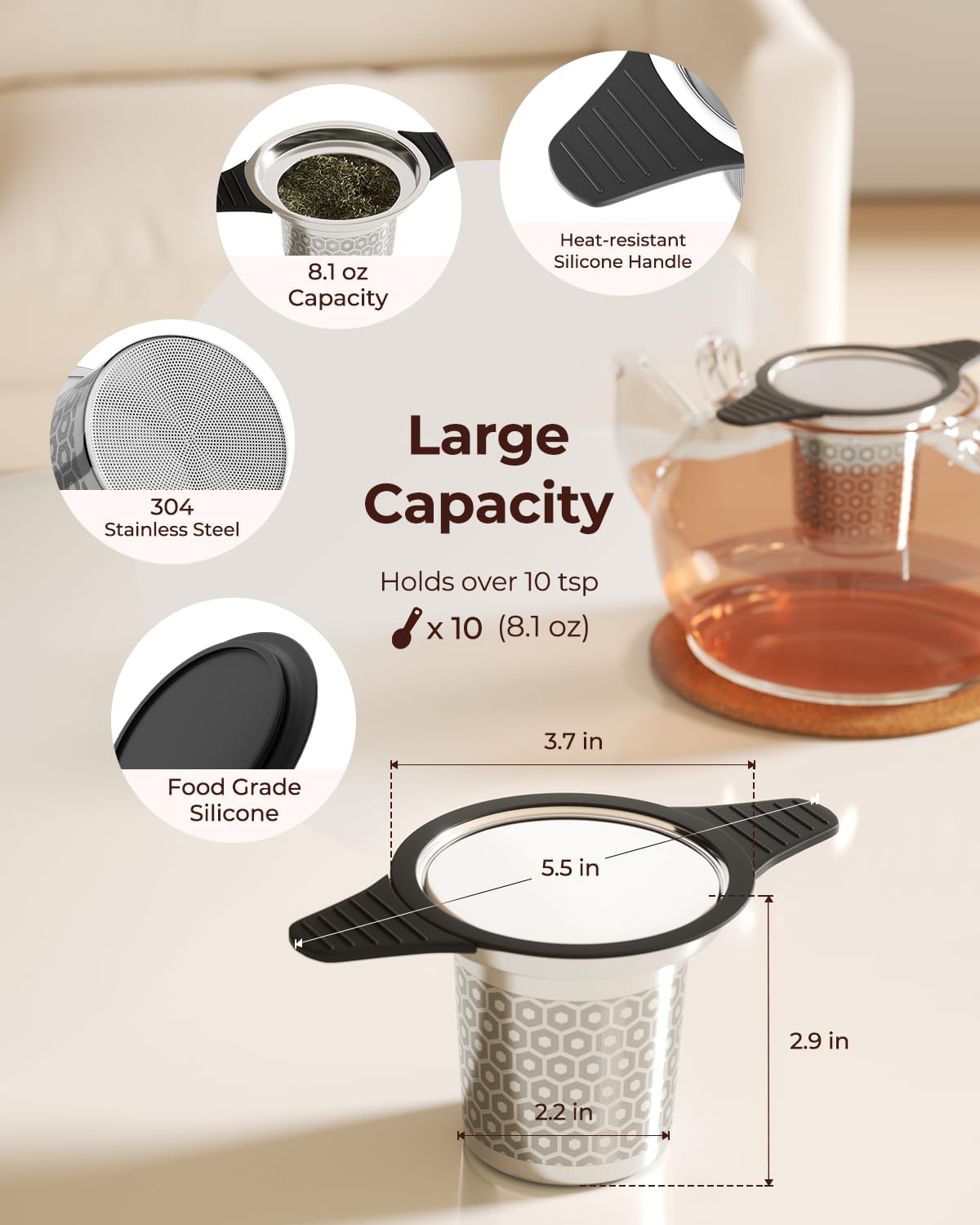 Reinmoson 2 PCS 304 Stainless Steel Tea Infuser for Loose Leaf Tea Steeper