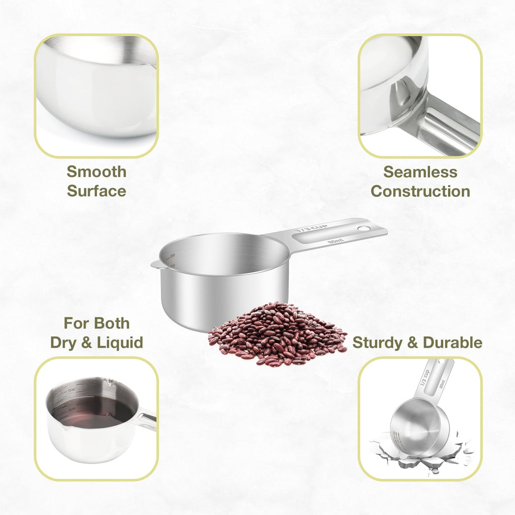 2PCS 1/3Cup (80ml, 2.6oz) Measuring Cup, Etched Inner Scale Measure Scoop