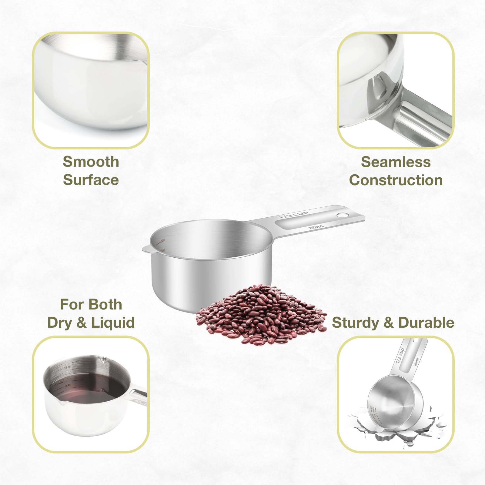 2PCS 1/3Cup (80ml, 2.6oz) Measuring Cup, Etched Inner Scale Measure Scoop