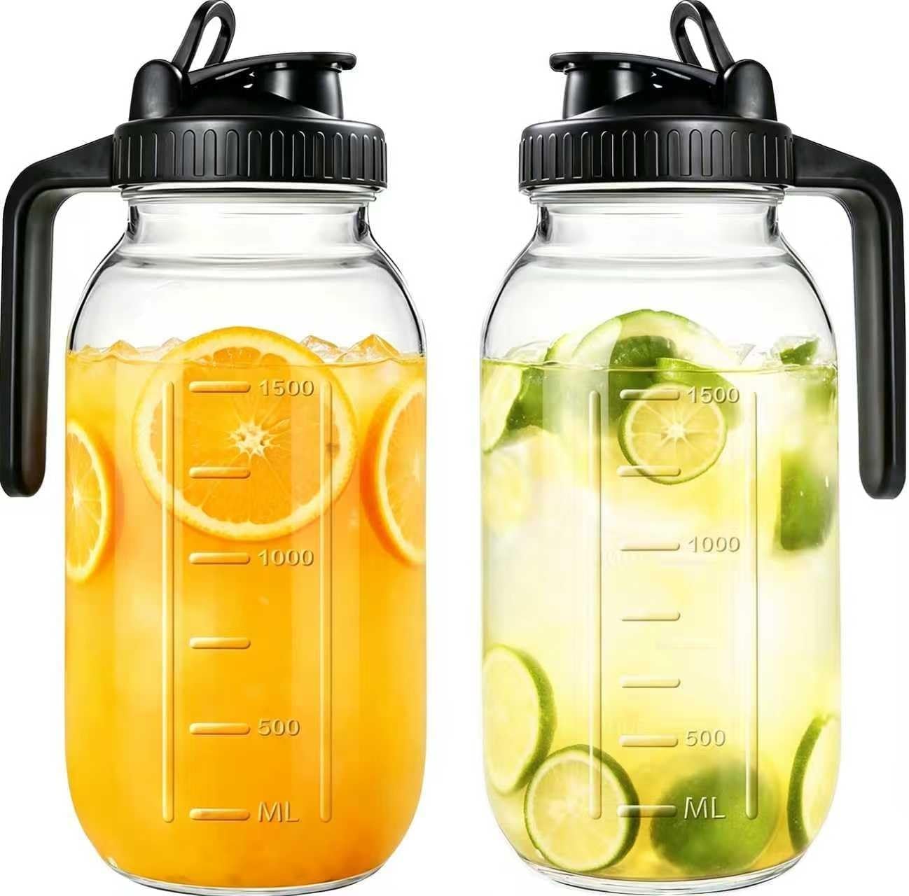 64oz 2 Pack Glass Mason Jar Pitcher with Lid 2qt Breast Milk Pitcher