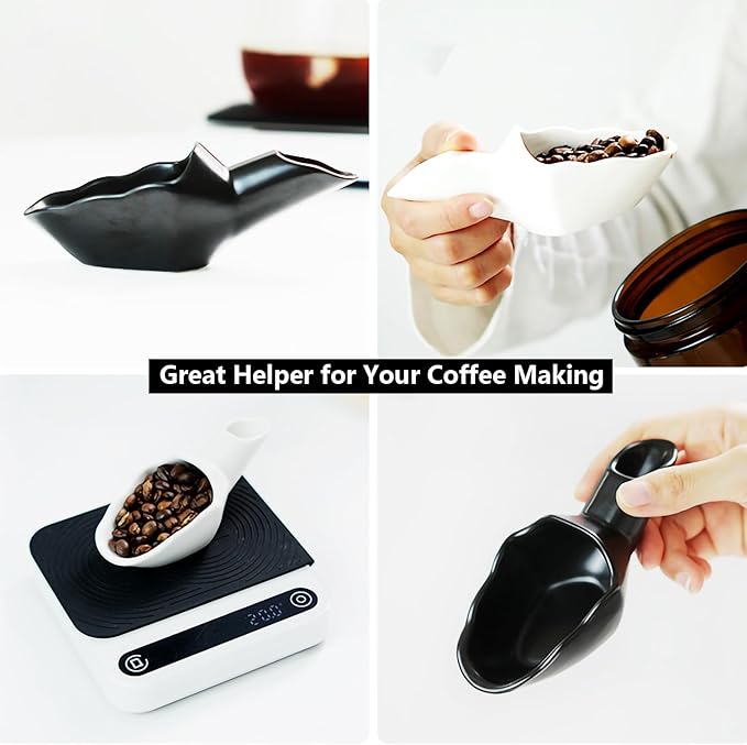 Coffee Bean Measuring Scoop with Funnel Coffee Bean Dosing Cup Ceramic Ground Coffee Spoon For Coffee Tea Sugar Flour (White)