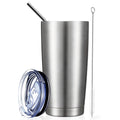 COMOOO 20oz Tumbler with Straw Stainless Steel Insulated Coffee Tumbler Cups Double Wall Vacuum Travel Coffee Mug with Splash Proof Sliding Lid for Hot Cold Drinks (Silver, 1 Pack)