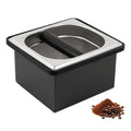 YURICK Espresso Knock Box, Coffee Knock Box for Espresso Grounds Disposal, Large Capacity, Equipped with Noise Reduction Rubber Ring & Steel Holder, Ideal Tool for Espresso Machines, Black (Small)