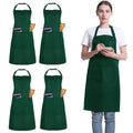 FunChaos 4 Pack Chef Apron, Adjustable Apron with 2 Pockets, Unisex Personalised Apron for Cooking, Kitchen, Restaurant (Green)