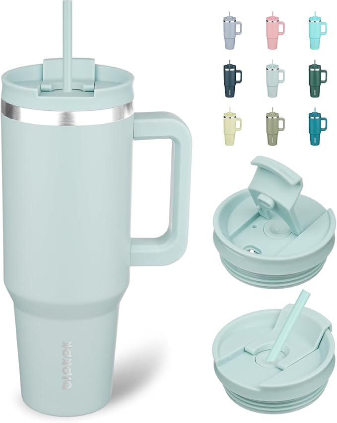 BJPKPK 40 oz Insulated Tumbler With Lid And Straw Stainless Steel Tumblers Cup With Handle For Women And Men,Blue Haze