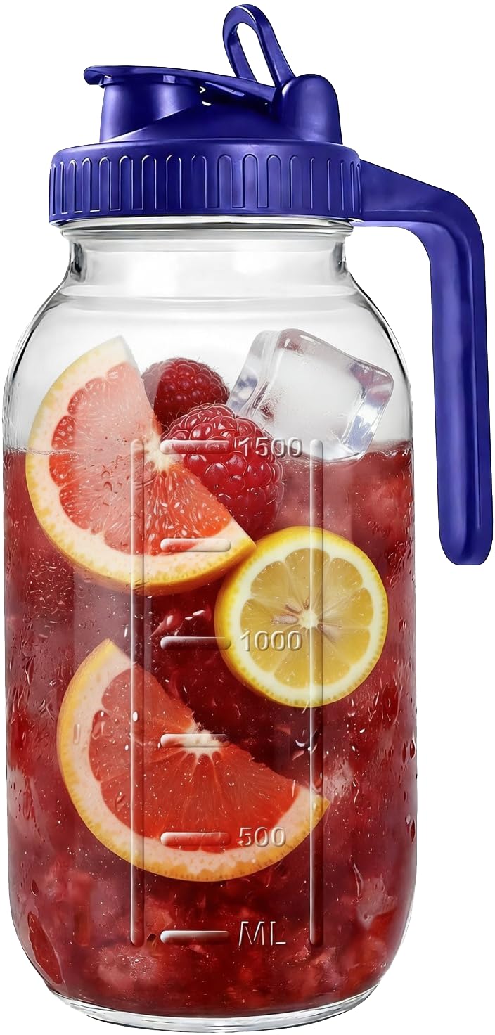 64oz 2 Pack Glass Mason Jar Pitcher with Lid 2qt Breast Milk Pitcher