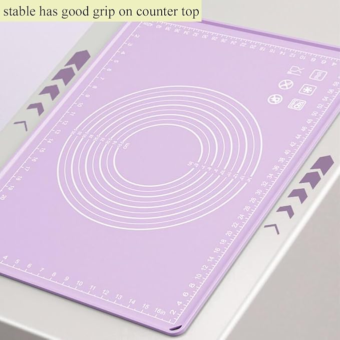 Silicone Pastry Mat 24"*16" Extra Thick Non Stick Baking Mat with Measurement Food Grade Silicone Rolling Dough Mat, Fondant, Pie Crust Mat, Kitchen Mat with Hang Holes, Raised Edge