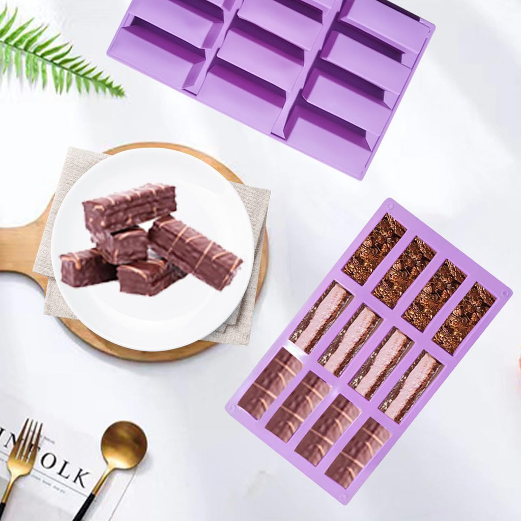 HLCM 2Pcs oat bar mold - 12rectangle silicone molds - Chocolate silicone mold for baking candies/energy bars, cheesecake, dried fruit cereal cookies (2, purple)