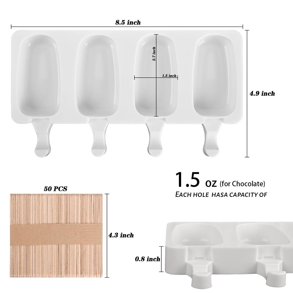 Sakolla 2 Pack 4 Cavity Mini Popsicle Silicone Molds with 50 Wooden Sticks