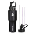 SENDESTAR Water Bottle 32oz,2 Lids(Straw lid),Wide Mouth Stainless Steel Vacuum Insulated Double Wall Keep Liquids Cold or Hot All Day,Sweat Proof Sport Design,Fit Car Cup Holder(Black)