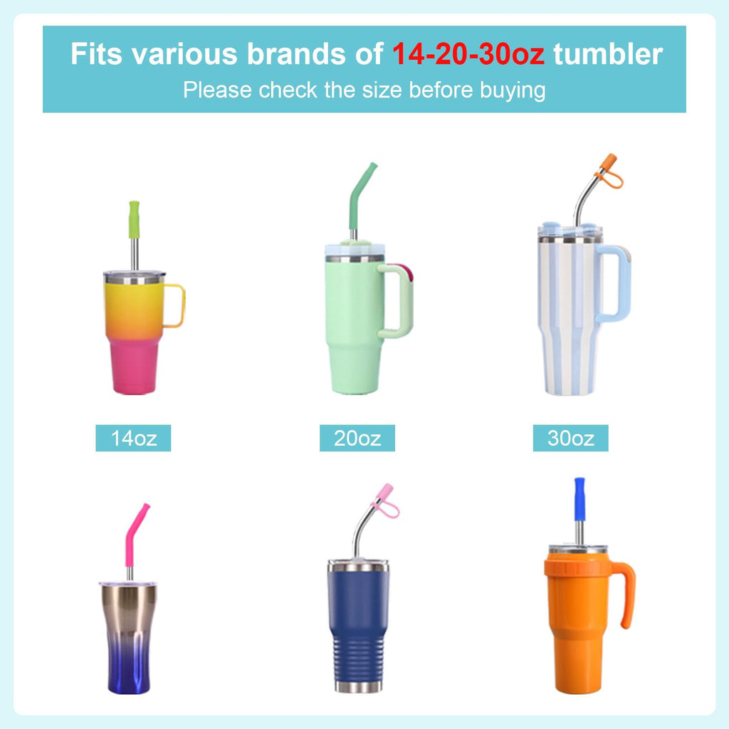Reusable Stainless Steel Straws Set 6 PCS with 6 Silicone Tips, 2 Straw Brush, 1 Storage Case, Different Sizes of Metal Straws Reusable, Suitable for 14, 20, 30 oz Cups Tumbler, for Hot/Cold Drinks