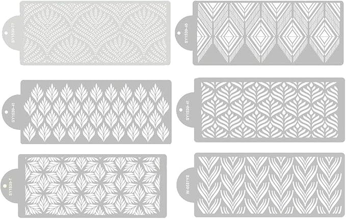 RAYNAG 6 Pieces Cake Stencils Baking Templates Cookie Fondant Cupcake Embossing Mesh Stencil Dessert Decorating Molds, Spray Cake Painting Stencils