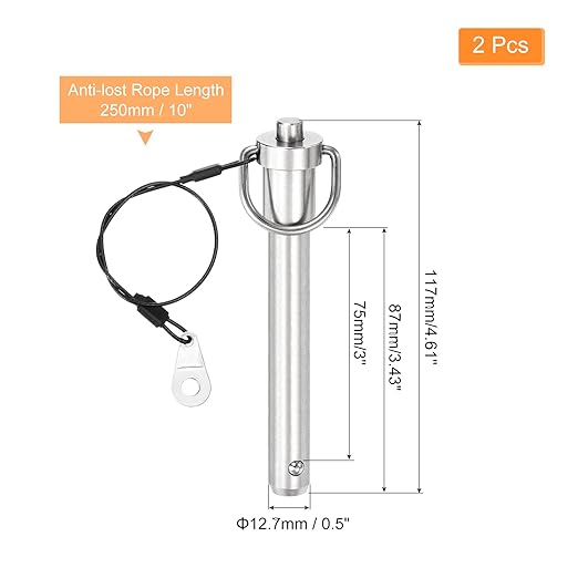 uxcell 2 Pcs Quick Release Pin, 1/2" x 3" (Dia. x L) Push-Button Ball Locking Pin, 304 Stainless Steel, Silver