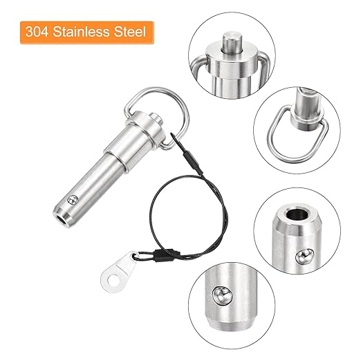 uxcell 2 Pcs Quick Release Pin, 1/2" x 1"(Dia. x L) Push-Button Ball Locking Pin 304 Stainless Steel Ring Handle Locking Pin with Wire for Audio Bimini Top Marine, Silver