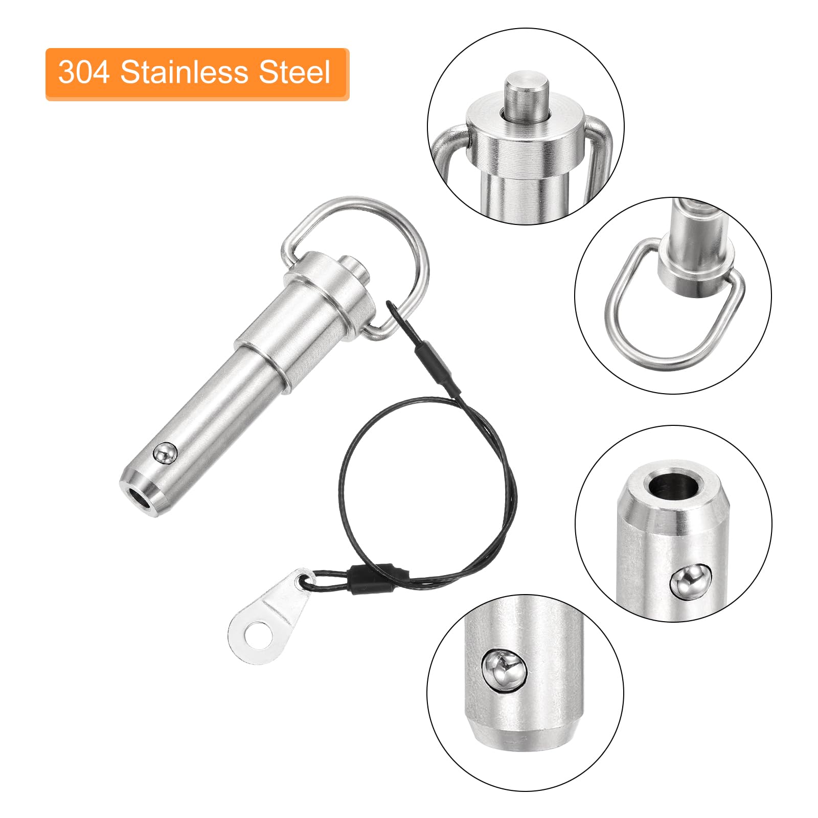 uxcell 1 Pcs Quick Release Pin, 1/2" x 1"(Dia. x L) Push-Button Ball Locking Pin 304 Stainless Steel Ring Handle Locking Pin with Wire for Audio Bimini Top Marine, Silver
