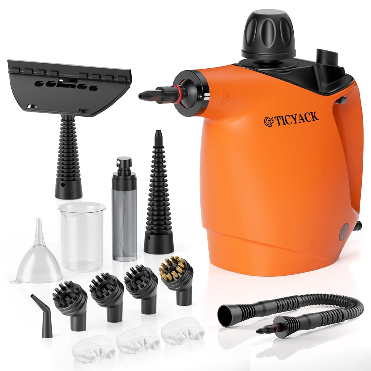 TICYACK Handheld Steam Cleaner, 500ML & Continuous Steam, 16 PCS, Orange