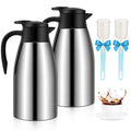 GearRoot 70oz Thermal Coffee Carafe, 2 Pack Airpot Insulated Coffee Urns Stainless Steel Vacuum Thermal Pot Dispenser for Coffee, Hot Water, Tea - Keep 12 Hours Hot, 24 Hours Cold (Silver)