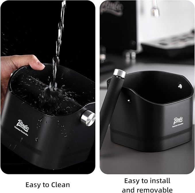 Espresso Knock Box - Bincoo Espresso Machine Knock Box/Espresso Grounds Knock Box, Barista Style Coffee Knock Box for Grounds with Removable Shock-Absorbent Knock Bar and Anti-Slip Base. (Grey)