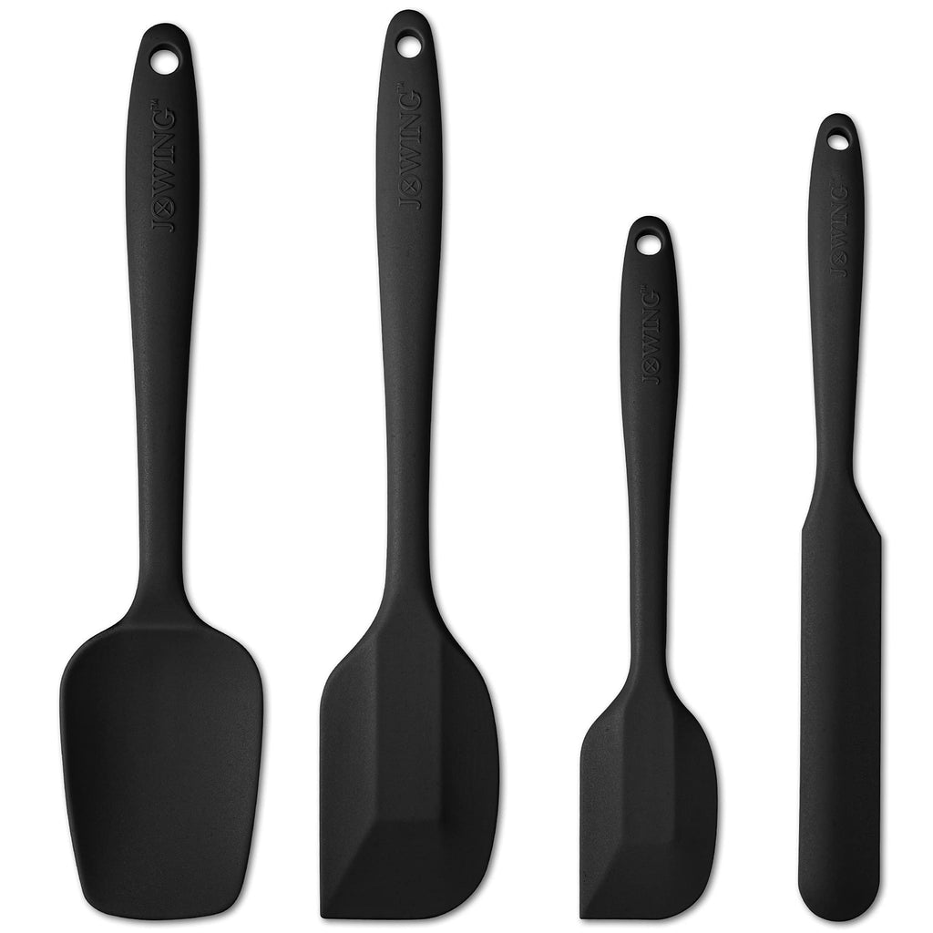 JXWING 4-Piece Silicone Spatula Set with Stainless Steel Core, Black