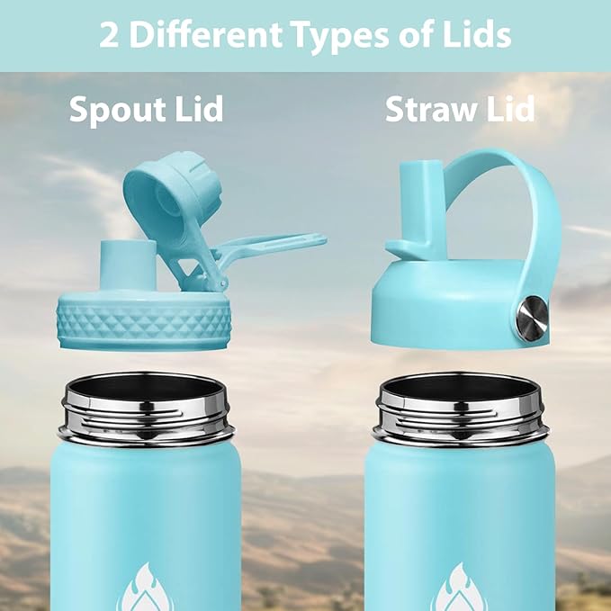 SENDESTAR Stainless Steel Water Bottle, Wide Mouth 32 oz Water Bottle with Straw Lid, Spout Lid, Double Wall Vacuum Insulated Leak Proof, Keeps Liquids Hot or Cold (Sky Blue)