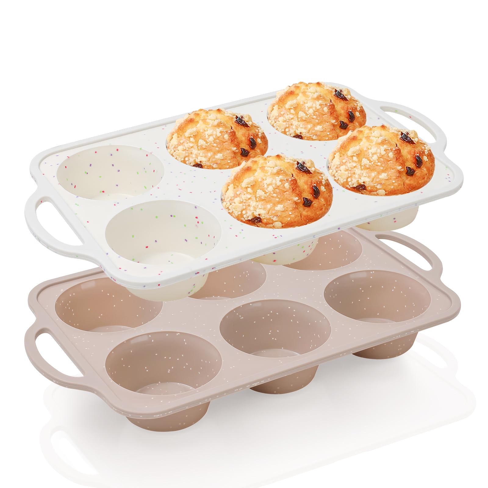 Vinino 2Pack Jumbo Silicone Muffin Pans for Baking with Metal Reinforced Frame, 6 Cups Large Size Nonstick Silicone Cupcake Pan, BPA Free Oven Dishwasher Safe Baking Mold for Muffins Cupcakes