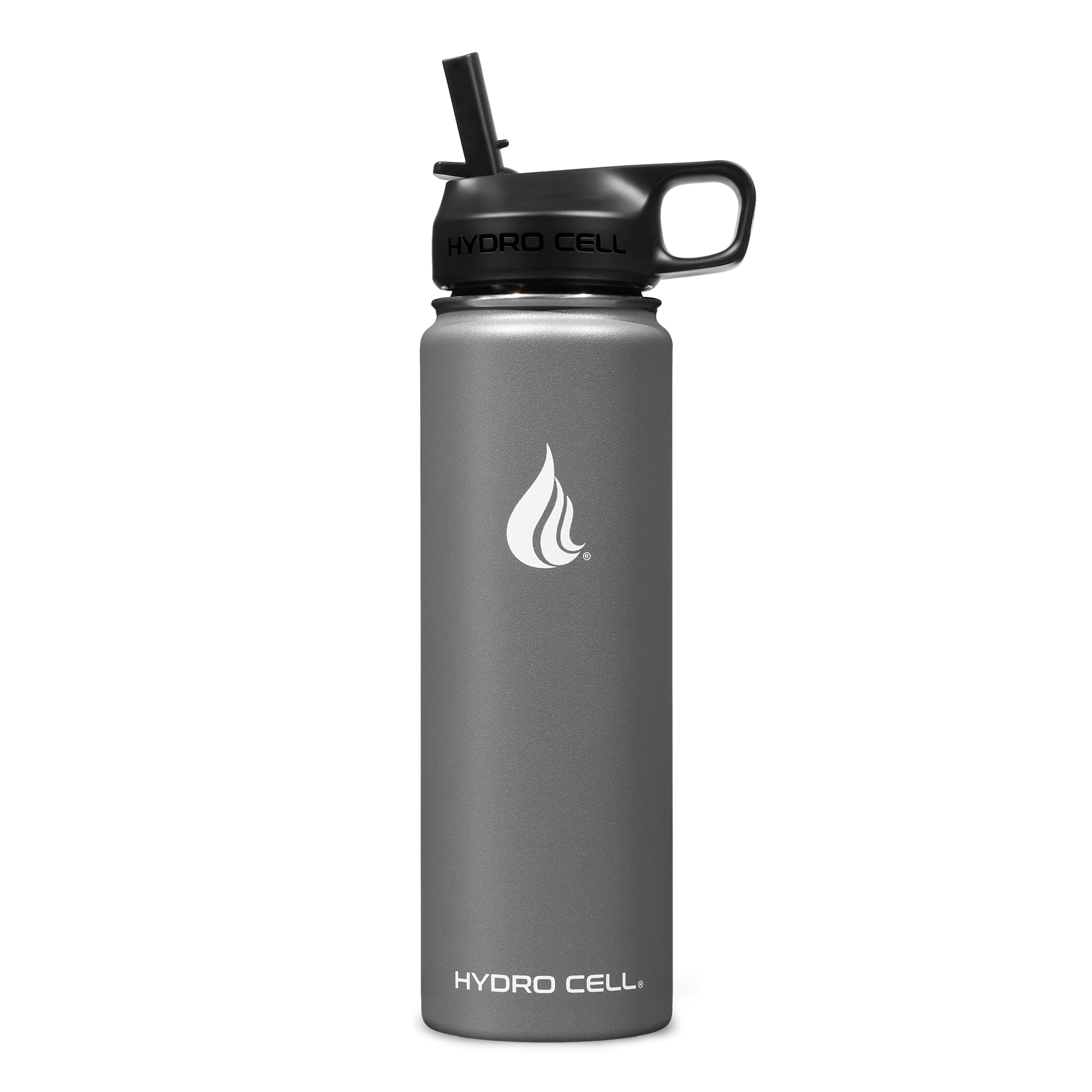 HYDRO CELL Stainless Steel Insulated Water Bottle with Straw - For Cold & Hot Drinks - Metal Vacuum Flask with Screw Cap and Modern Leakproof Sport Thermos for Adults (Graphite 24oz)