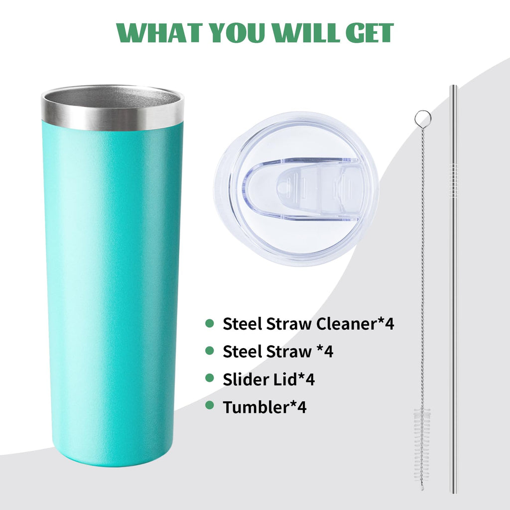 20 oz Skinny Tumbler with Lid and Straw,Stainless Steel Vacuum Insulated Tumbler Cup Double Wall Leak-proof Coffee Mug,Travel Thermal Water Tumbler for Office,Outdoor (Lavender/White/Pink/Teal)