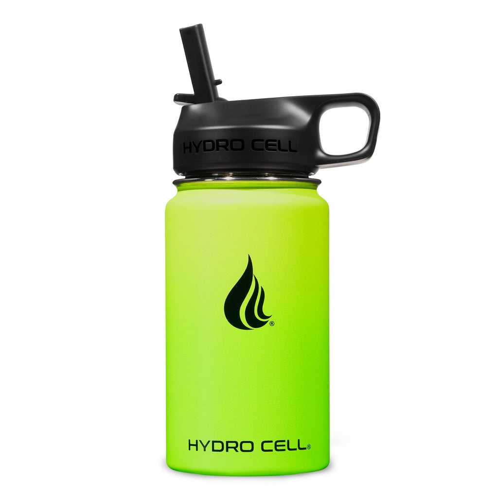 HYDRO CELL Stainless Steel Insulated Water Bottle with Straw - For Cold & Hot Drinks - Metal Vacuum Flask with Screw Cap and Modern Leakproof Sport Thermos for Adults (Neon 14oz)