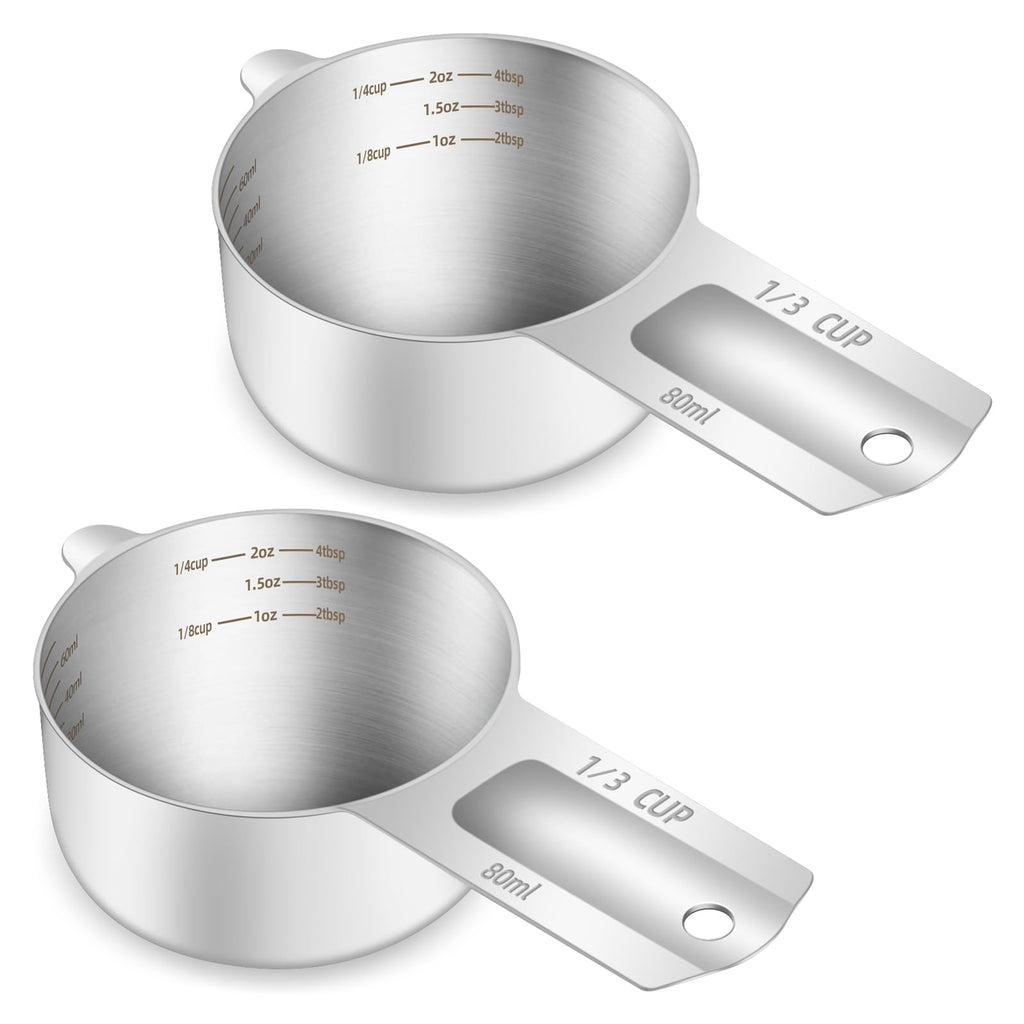 2PCS 1/3Cup (80ml, 2.6oz) Measuring Cup, Etched Inner Scale Measure Scoop