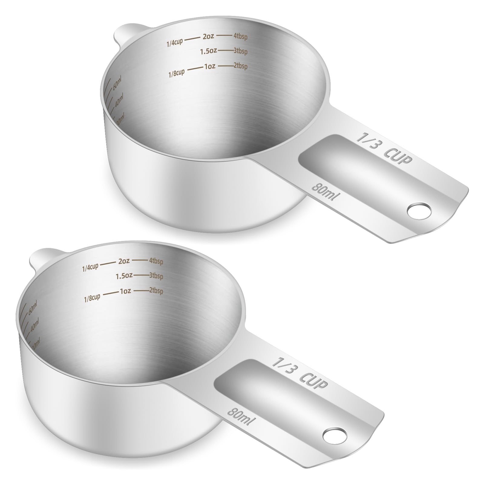 2PCS 1/3Cup (80ml, 2.6oz) Measuring Cup, Etched Inner Scale Measure Scoop