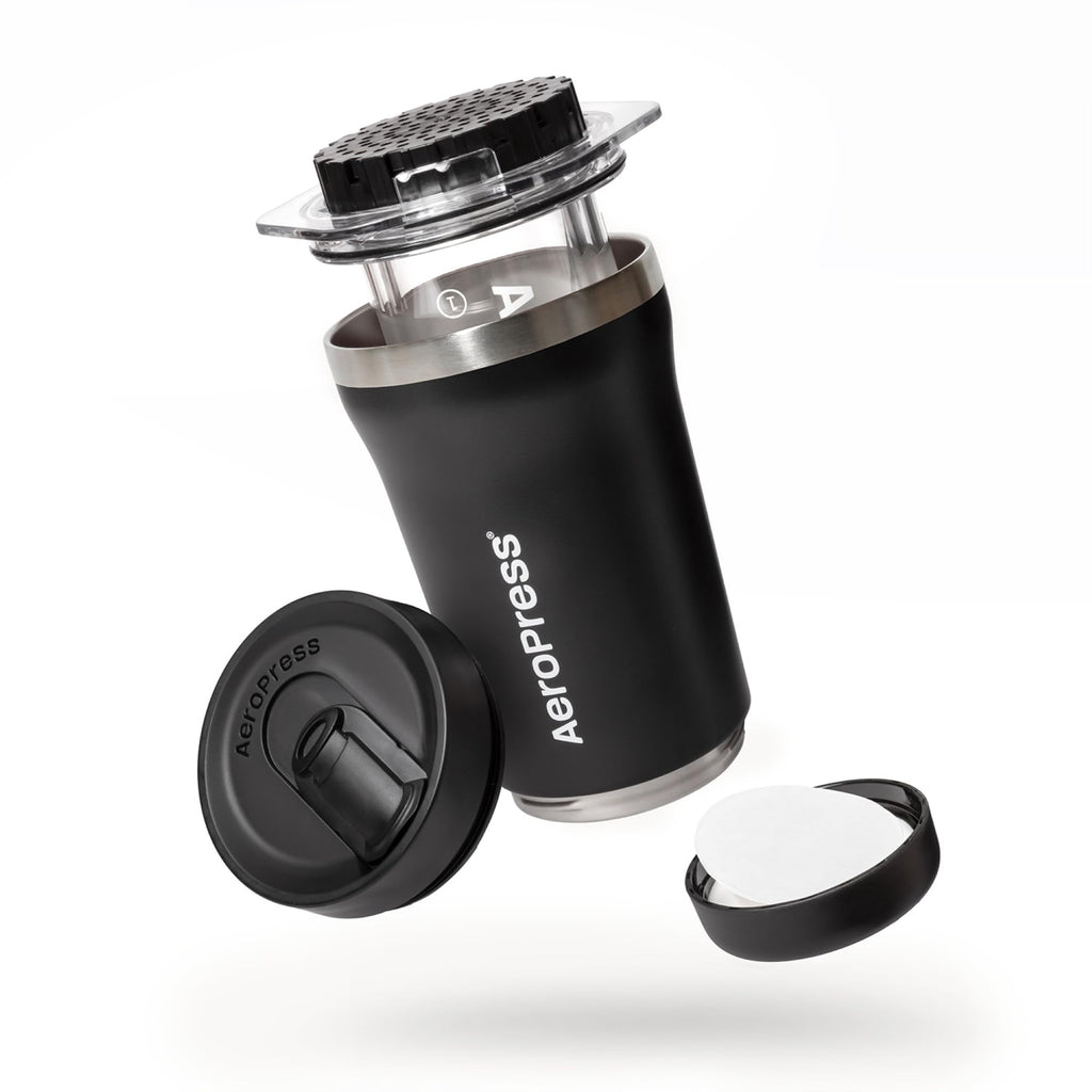 AeroPress Go Plus, Small Portable Coffee Maker Kit, Travel, Camping & Office, All-in-One French Press, Pour-Over & Espresso Style Manual Brewer, 2 Min Brew for Less Bitterness, More Flavor, Black