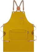 Chef Apron for Men Women with Gift Box Pack, Cross Back Apron with Pockets for Kitchen Cooking Baking Artist Painting, Cotton Canvas Work Aprons for Shop, Garden, Restaurant, Cafe (Yellow, M to XXL)