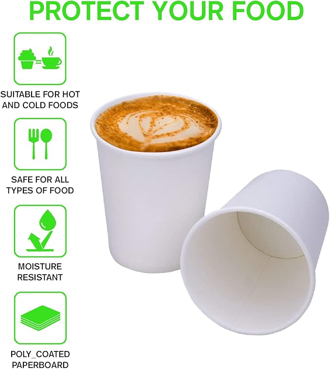 Smygoods White Disposable Paper Coffee Cups with Lids (10 OZ, 25 Count) For Hot Beverages, Tea, Espresso, Cocoa - To Go Drink Containers, Café & Office