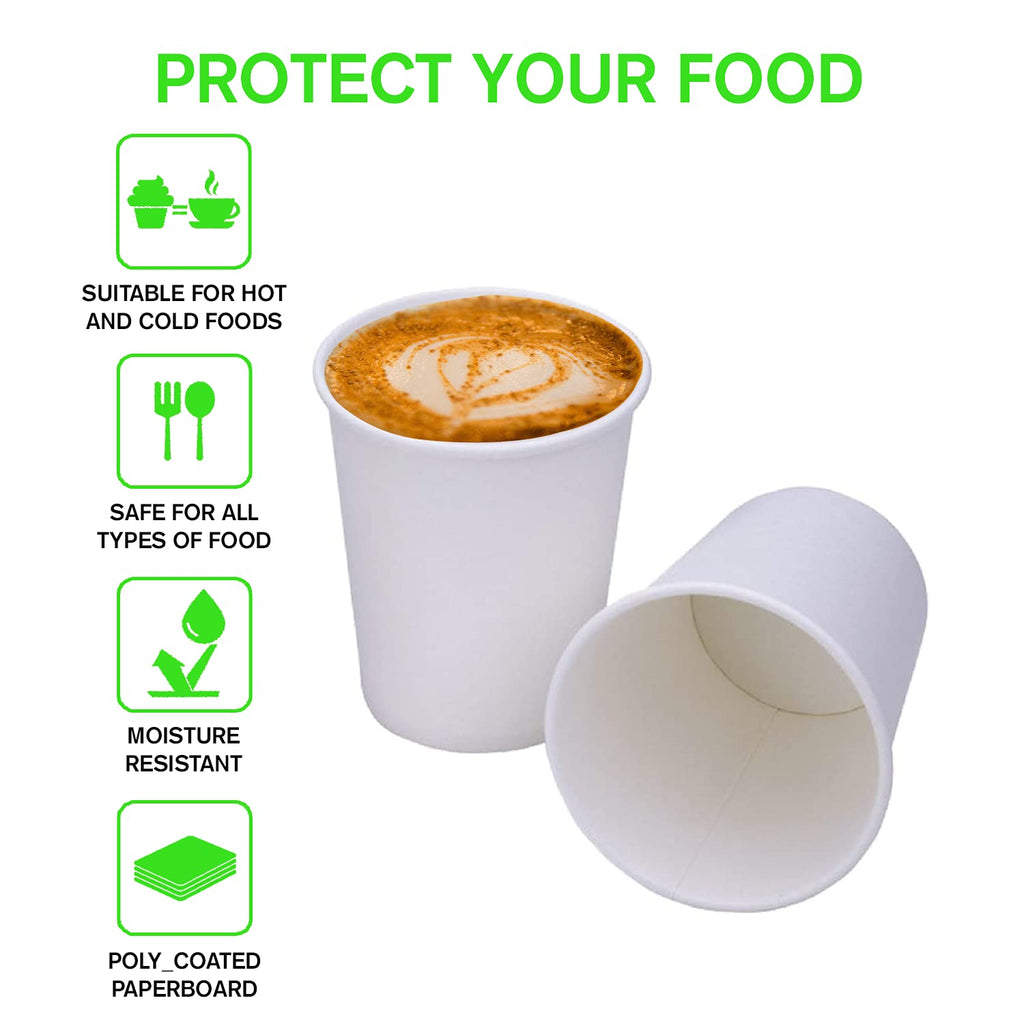 Smygoods White Disposable Paper Coffee Cups with Lids (10 OZ, 50 Count) For Hot Beverages, Tea, Espresso, Cocoa - To Go Drink Containers, Café & Office