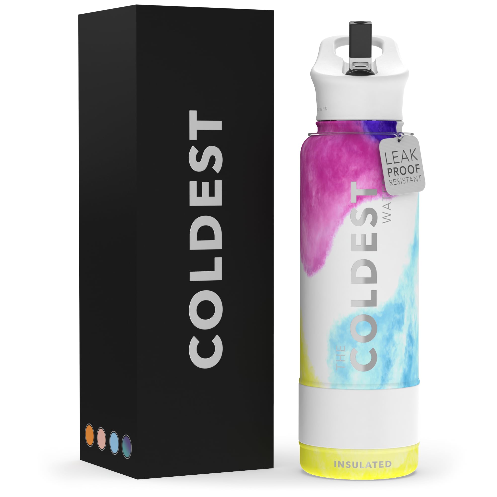 Coldest Insulated Water Bottle with Straw Lid - Stainless Steel Metal Insulated Bottle for Men & Women (Clouds of Tie Dye, 40 oz)