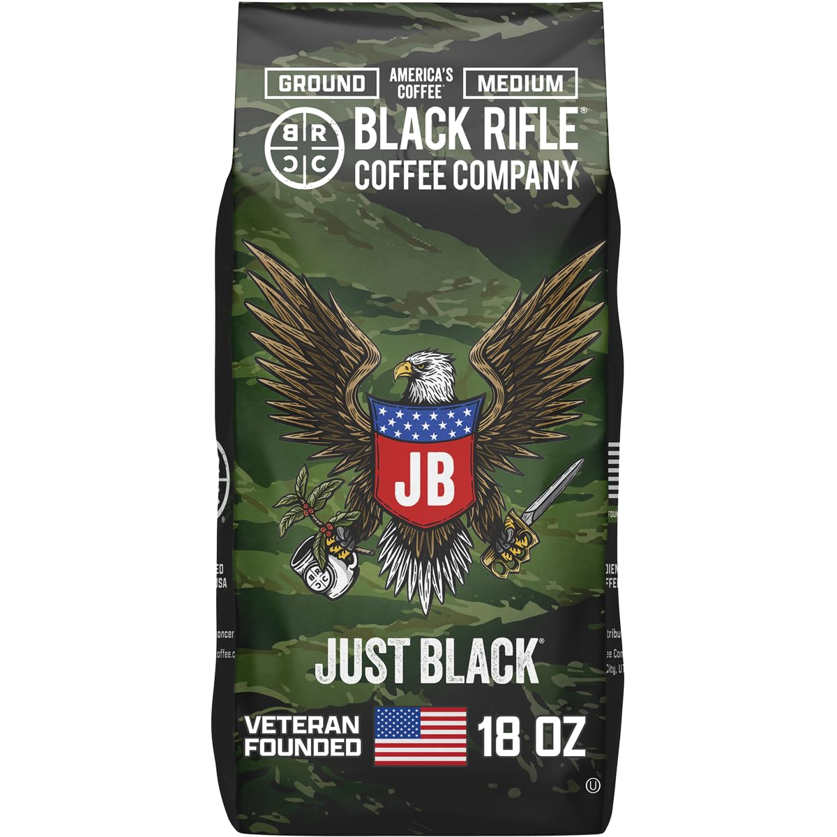 Black Rifle Coffee Medium Roast Ground Coffee Just Black 18 oz