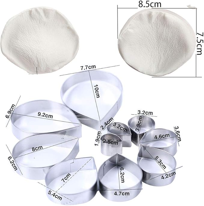 10 Pcs Austin Rose Cutter Set and 2 Pcs Rose Petals Shape Silicone Fondant Mold Veining Petal Sugar Flower Making Tool Cake Decorating Gumpaste Flowers Decor Kit