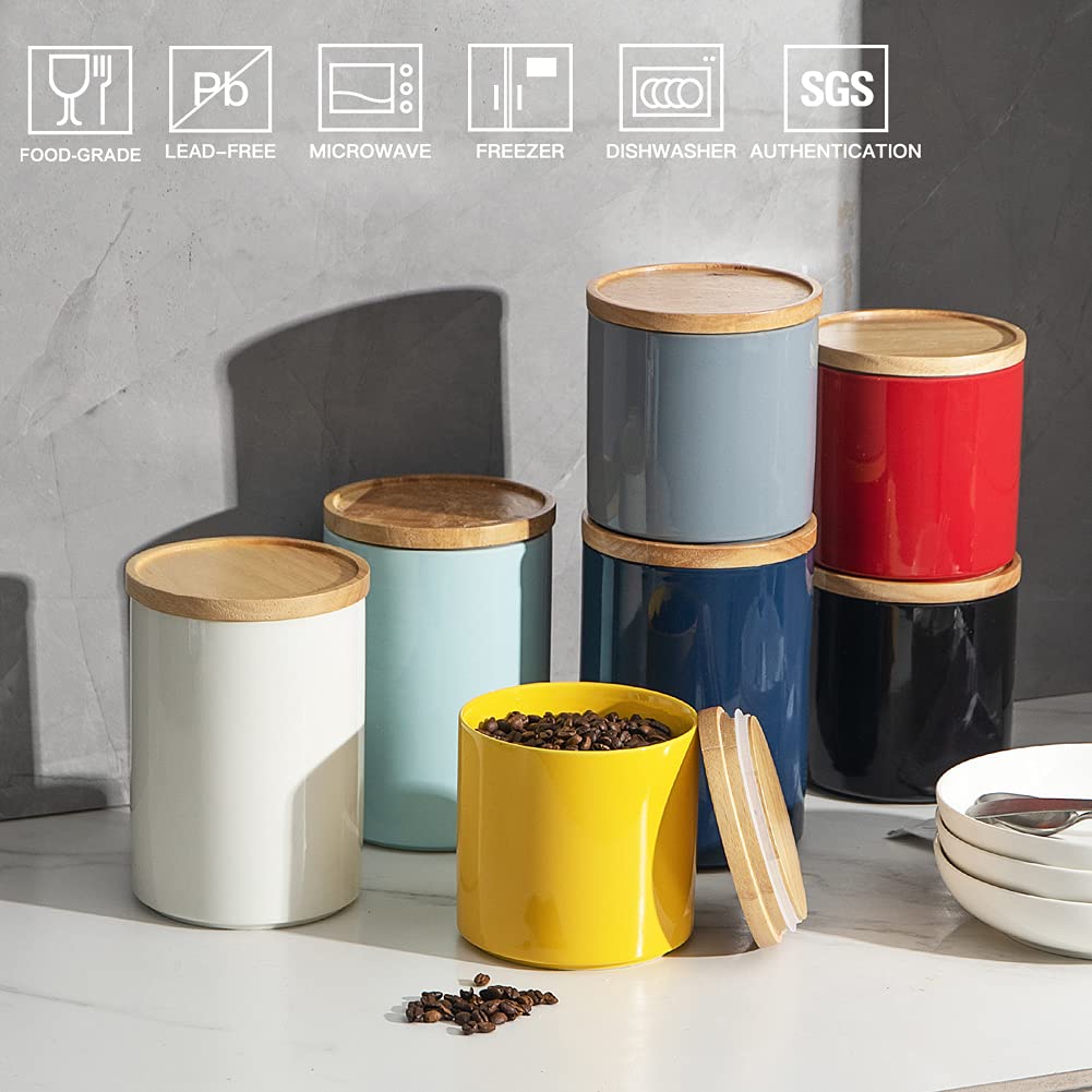 Sweejar Kitchen Canisters Ceramic Food Storage Jar, Stackable Containers with Airtight Seal Wooden Lid for Serving Coffee Bean, Flour, Tea, Spice and More - 39 Fl Oz (Navy)