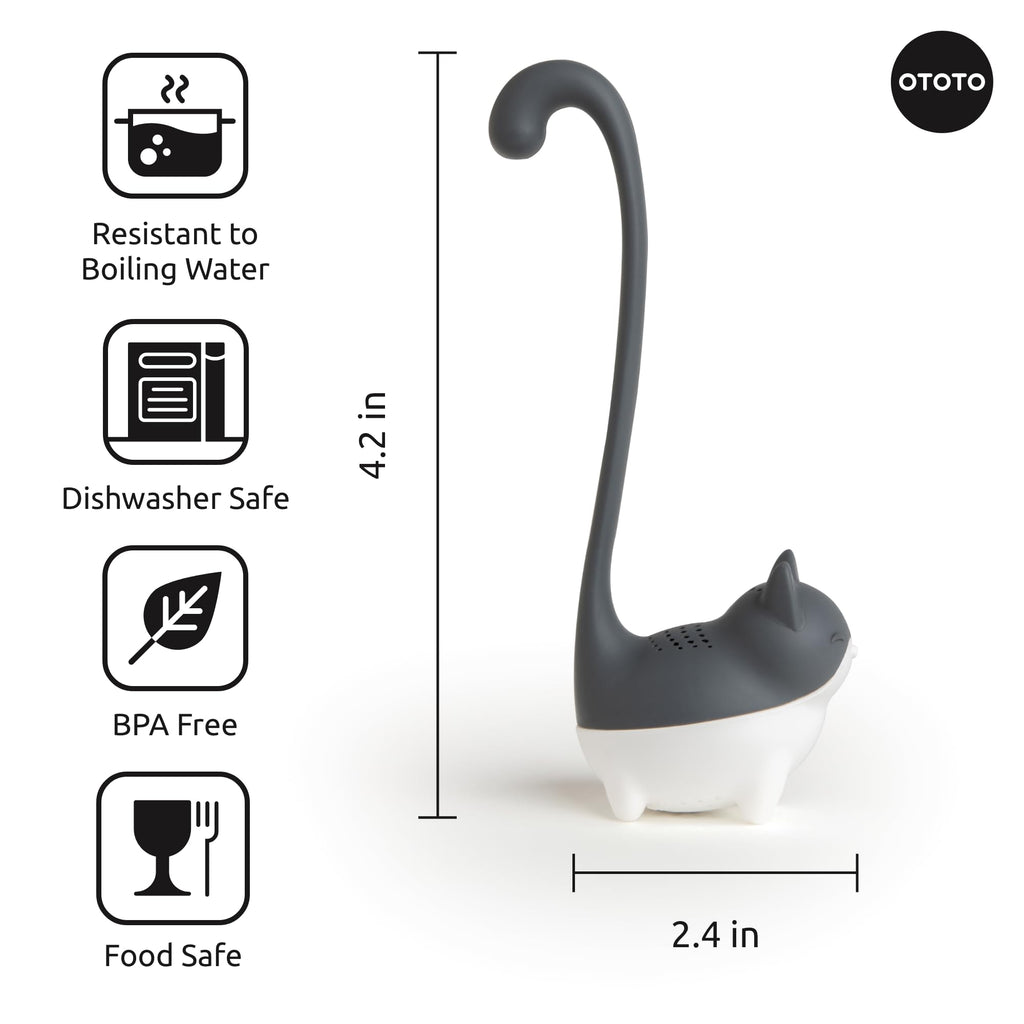 OTOTO Louie Cat Tea Infuser - Cats Loose Leaf Steeper & Diffuser, Tea Strainer Accessories, Cute Gifts for Cat Lovers, White Elephant Gifts, Cute Kitchen Accessories