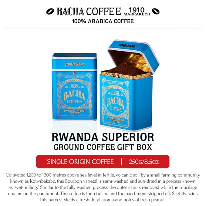 Bacha Coffee | Rwanda Superior Single Origin Signature Nomad Collection, Medium Dark Roast, 100% Arabica Specialty Coffee, Ground Beans, 250g
