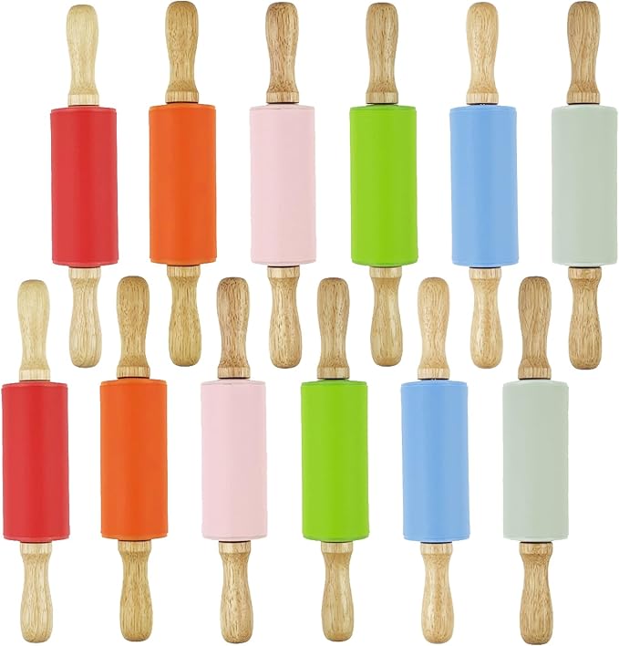 12 Pack Mini Small Rolling Pin for Kids, 9 Inch Kids Rolling Pin Wooden Handle