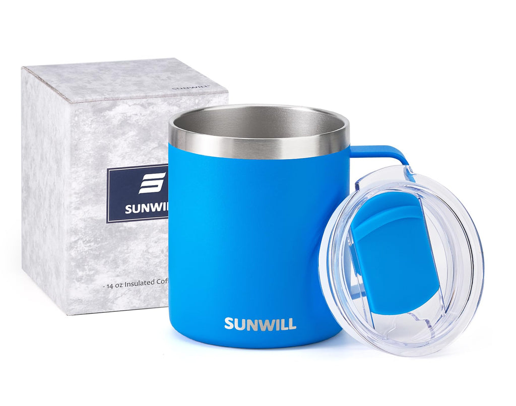 SUNWILL Insulated Coffee Mug, Stainless Steel 14 oz, Splash-Proof Lid