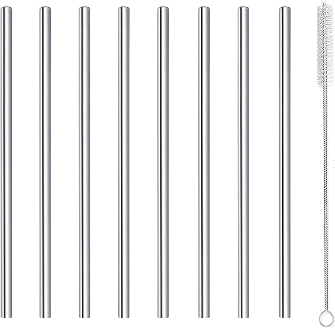 Cocktail Straws Short Stainless Steel Straw 6 Inch, Reusable Metal Small Mini Bar Drinking Straws Set with Cleaner Brush for Cocktails Rock Gin Glass Coffee Mason Jar Tumblers Juice Box, Silver 8 Pcs