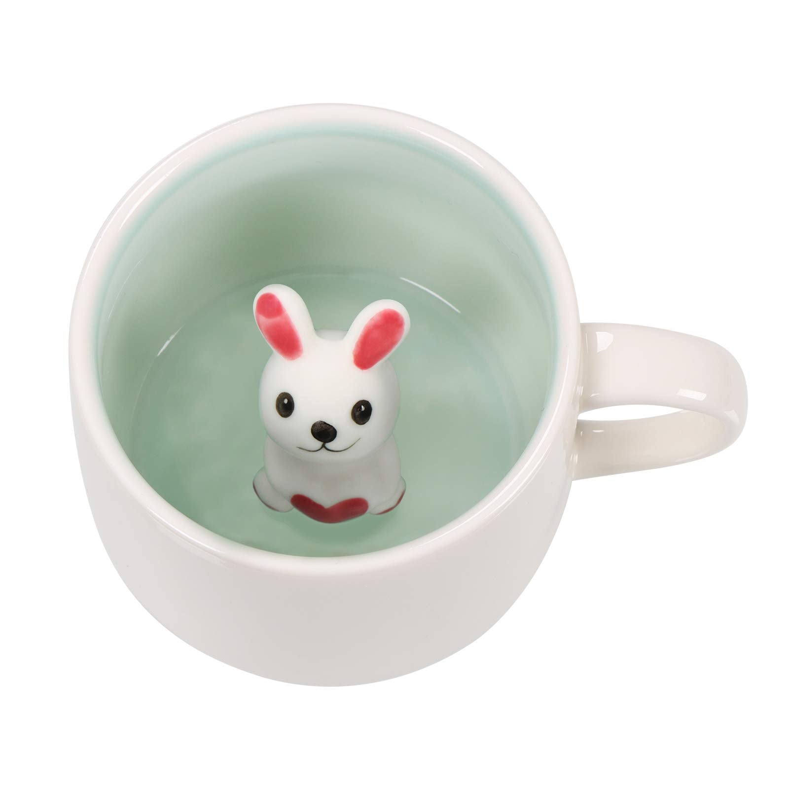 Szoyeay Rabbit Ceramic Cup Hidden 3D Animal Inside Mug,12 oz Cute Cartoon Handmade Figurine Mugs,Christmas Birthday Surprise for Friends Family or Kids (Rabbit)
