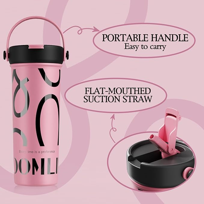 GOOM 20 oz Spill Proof Tumbler with Lid and Straw, Top Handle, Extended Tea Infuser, 6-Layer Insulation 18/10 Stainless Steel, Christmas Gifts for Mom Women Her, Teacher Gifts - Pink
