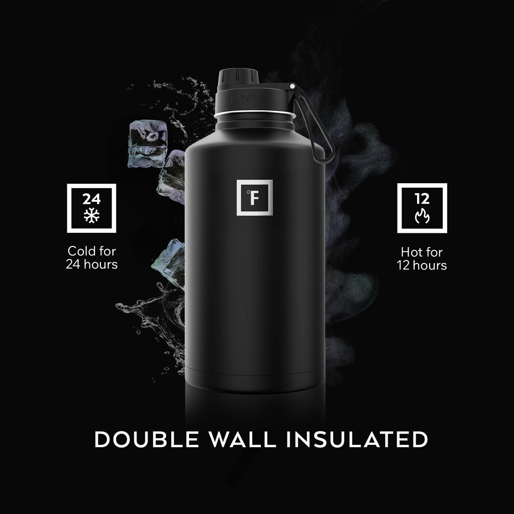 IRON °FLASK Camping & Hiking Hydration Flask with Spout, Wide Mouth Insulated Stainless Steel Sports Water Bottle - 64 oz Sky